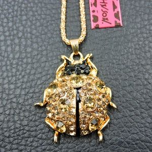 Ladybug Beetle Necklace, Beetle, Ladybird Color-Gold Plated Crystal Rhinestone